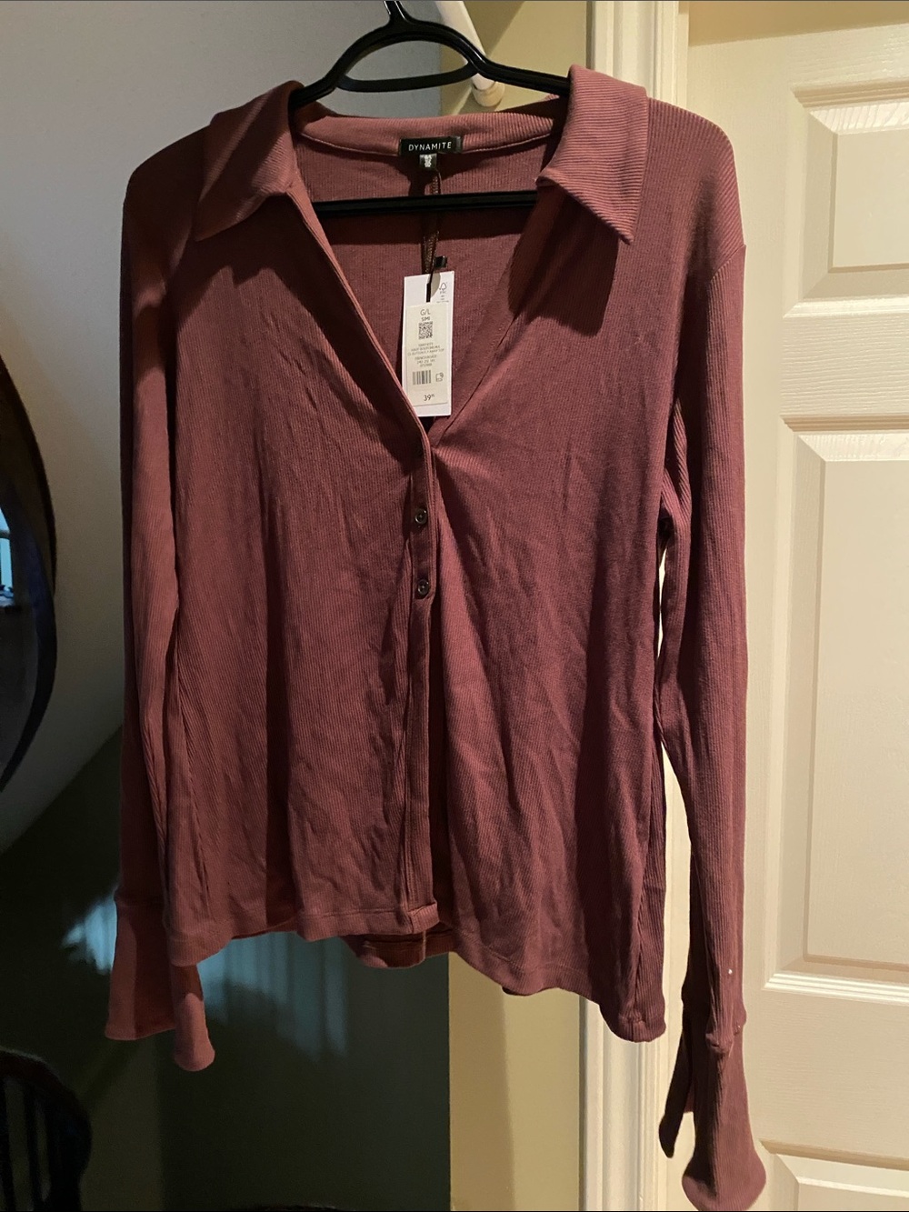 Dynamite Brown Ribbed Button-Down Top